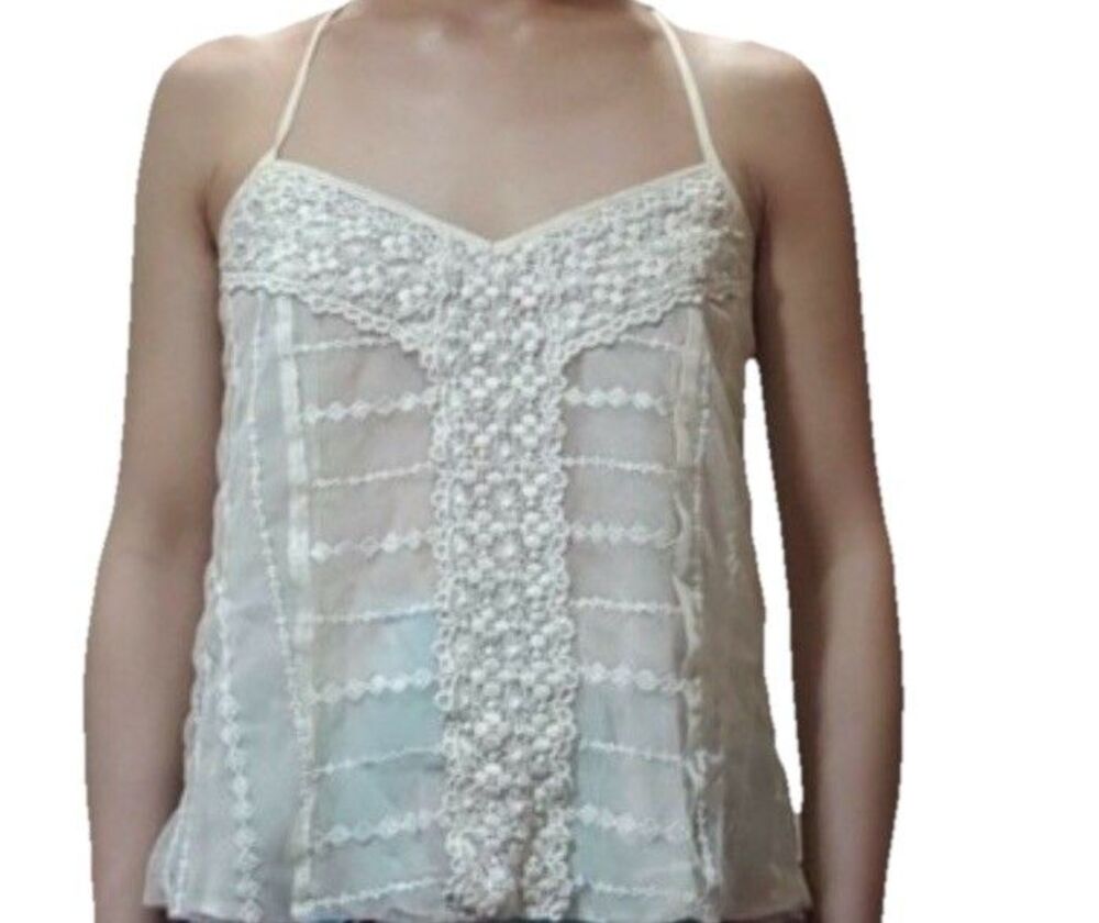 American Eagle Cami Size L Cream Crochet Mech Ethereal Fairy